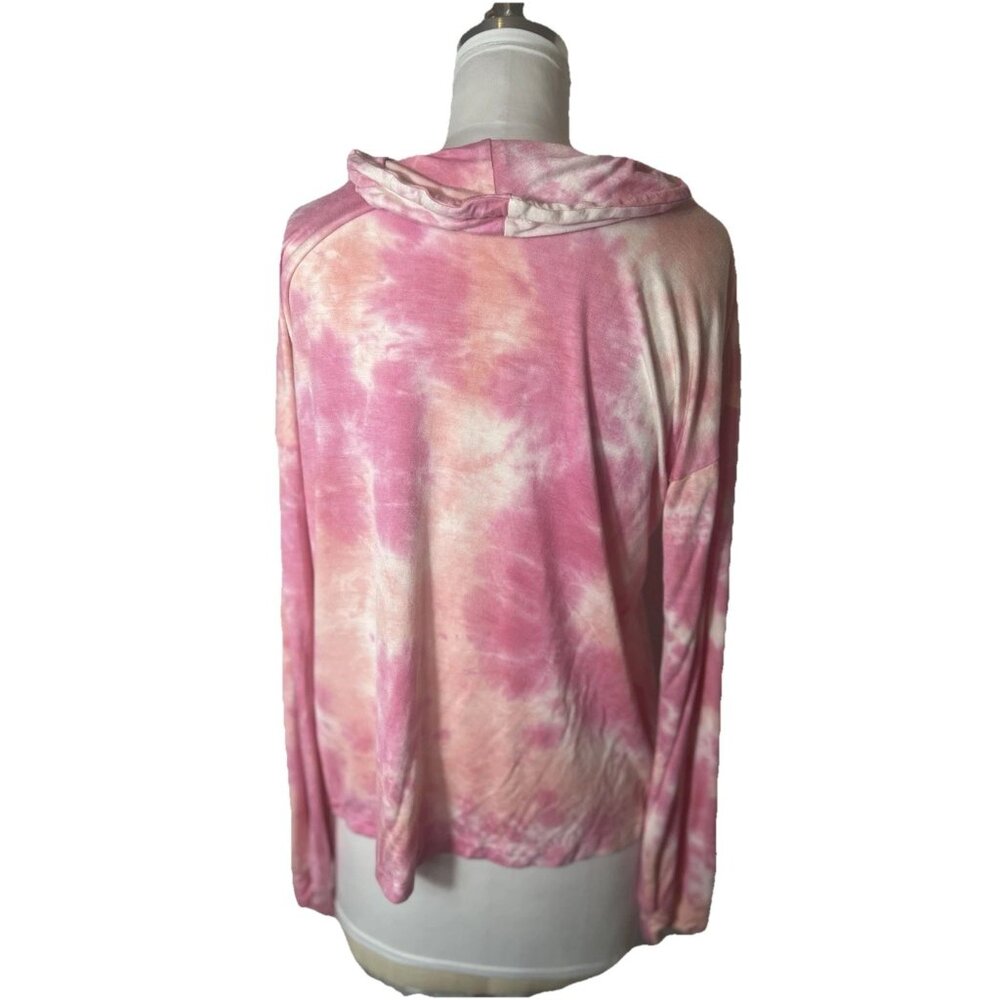 Hem‎ & Thread Pink/Orange Long Sl, Lightweight Knit top Womens Sz Med-drawstring - Picture 3 of 9